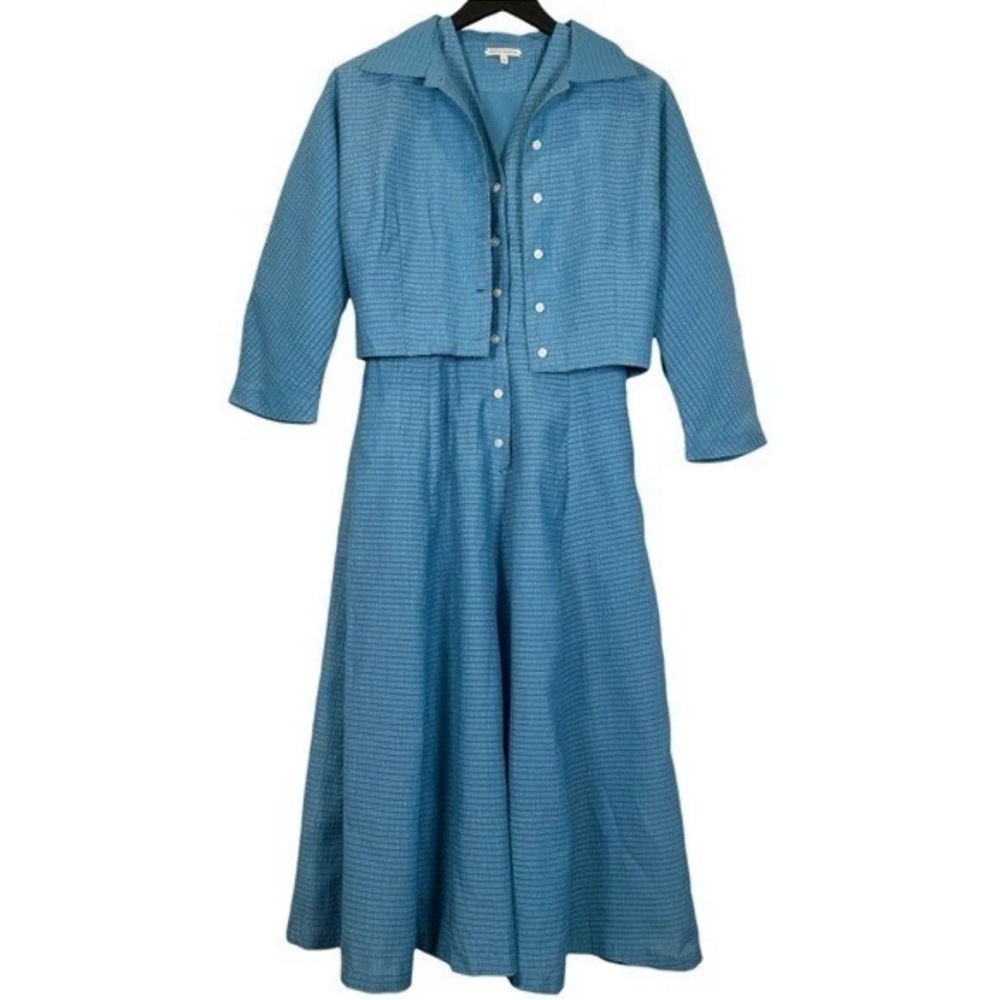 Frances Valentine Sleeveless Midi Dress in Teal Blue - Picture 4 of 6